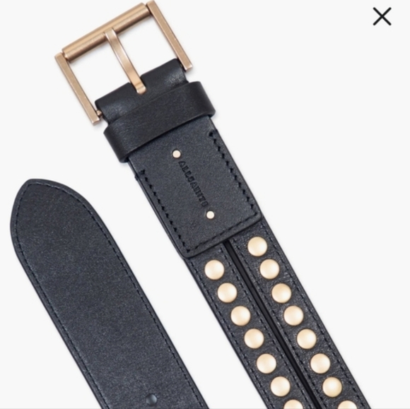 All Saints Split Leather Studded Belt in Black with Brass sz Large - Picture 9 of 10